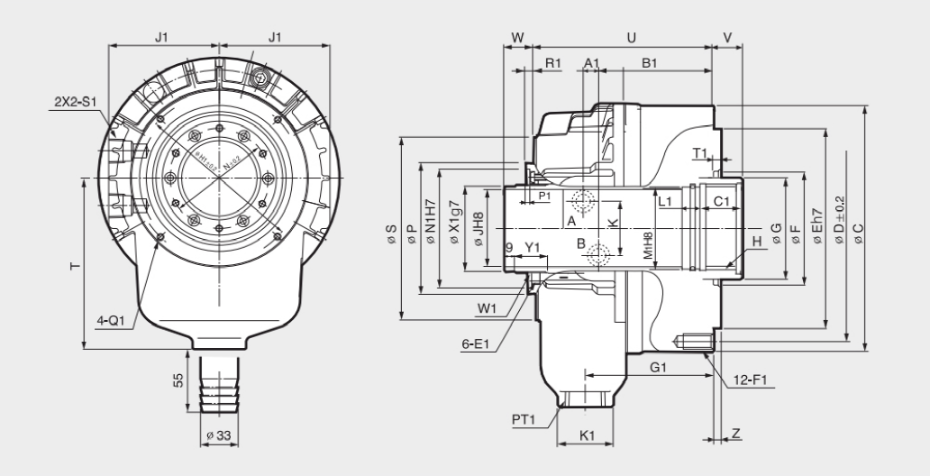 短體長(zhǎng)沖程中空回轉(zhuǎn)油缸