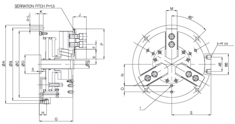 瑞巖加工中心氣動卡盤圖紙